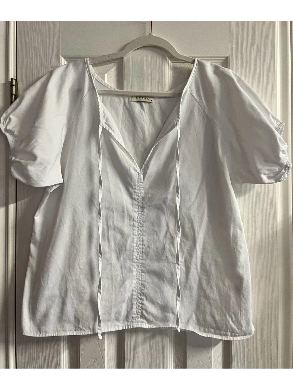 Stark White Peasant Blouse with Tie Front Detail Size M
